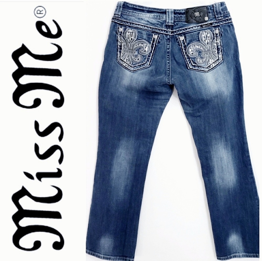 Miss Me The Buckle Straight Low Rise Fleur-de-lis Jeans